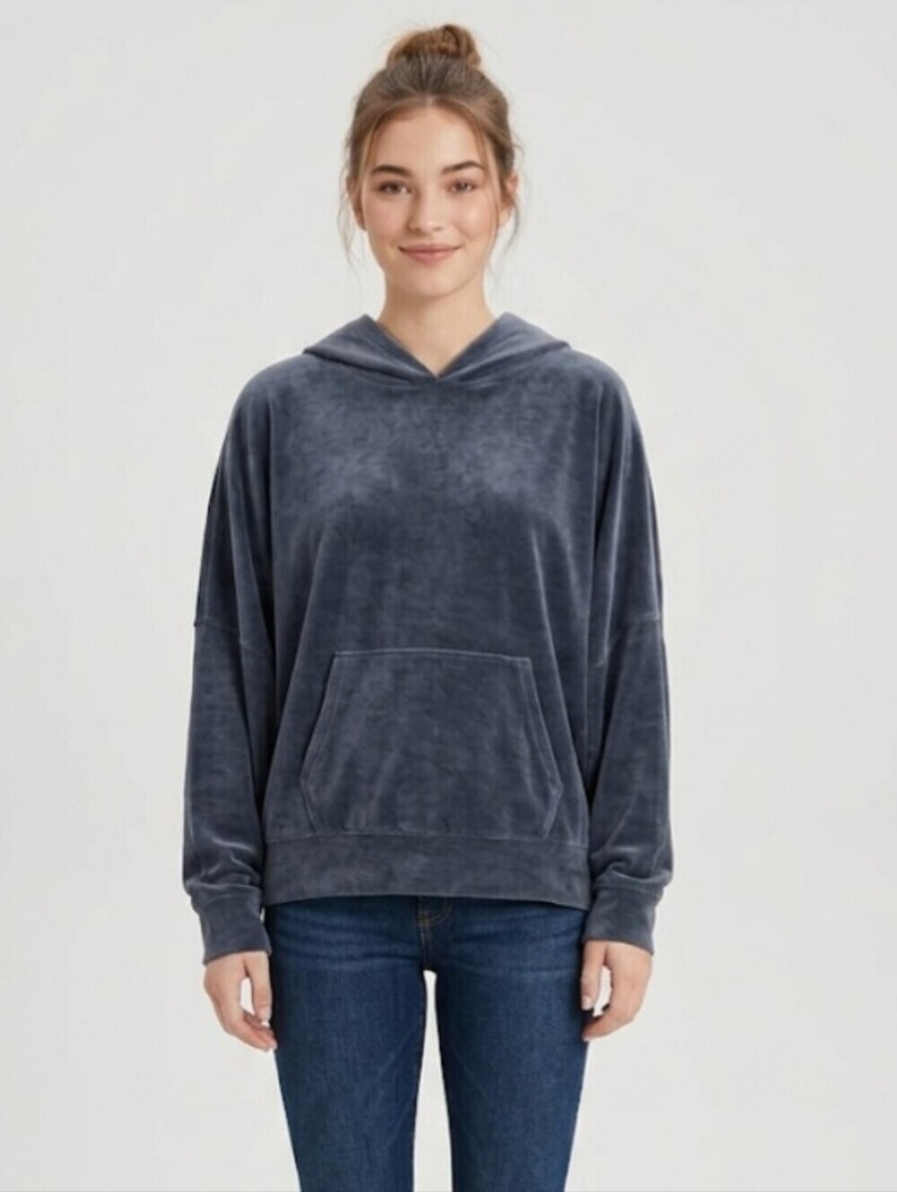 American Eagle Velour Women's Batwing Hoodie Size Large Y2K Grey